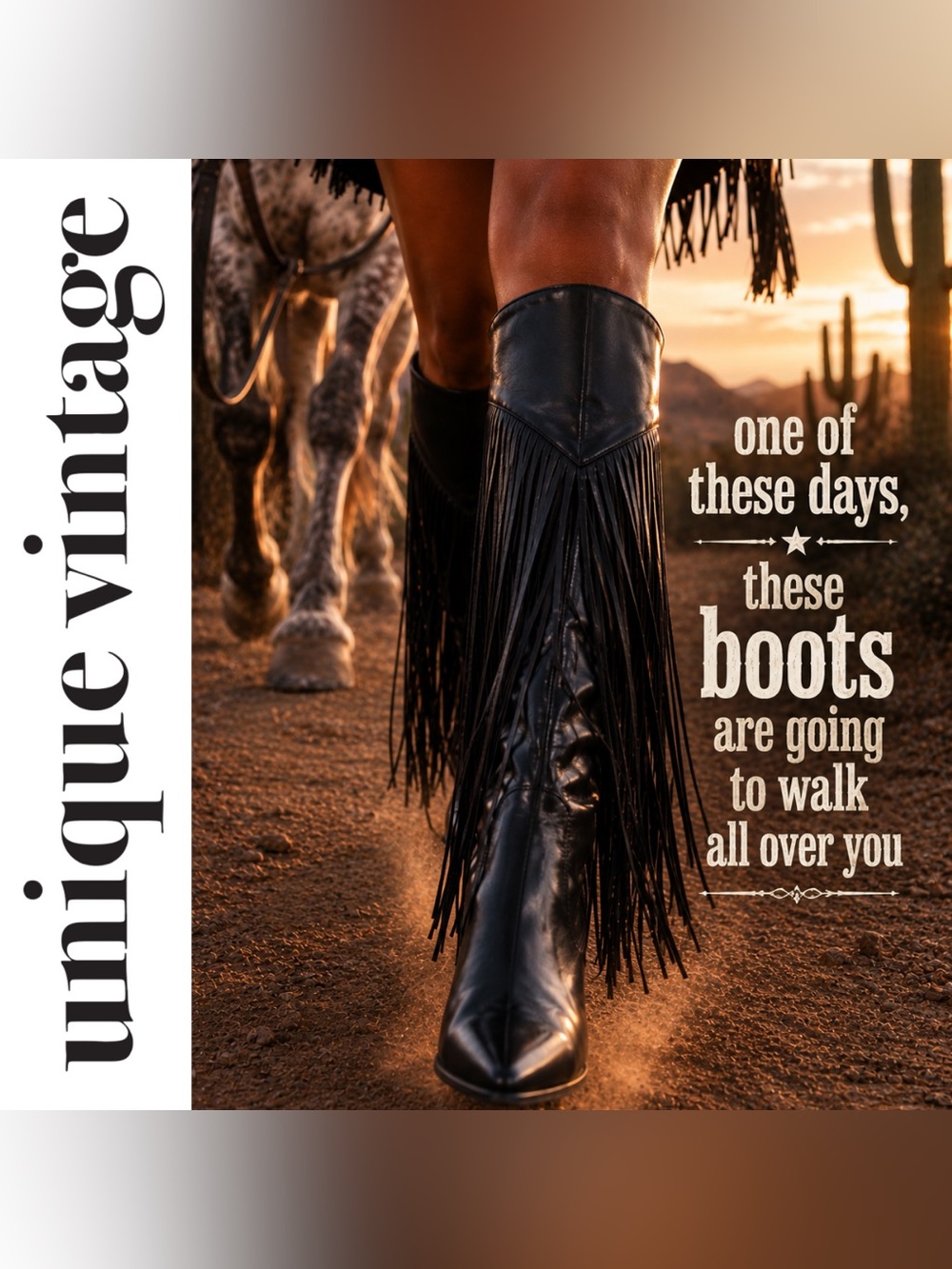 Unique Vintage Black Vegan Leatherette Knee-High Western Cowgirl Boots, 9, NEW!